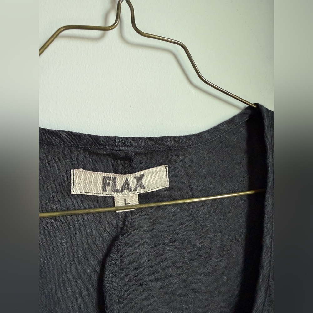 Flax Tunic Top Large 100% Linen Textured Cross Over Hem Short Sleeve Black - Picture 8 of 8